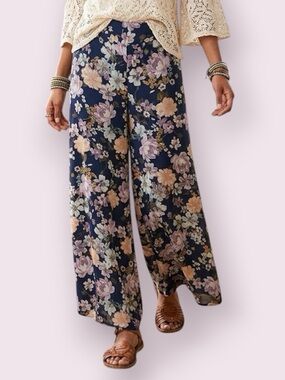 Bar III Wide Leg Floral Print Palazzo Pants Lightweight Chiffon Blue Medium